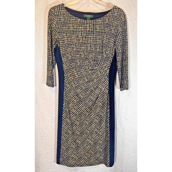 Lauren‎ Ralph Lauren Slimming Stretch Dress Knit Pullover Gathered sz 8 Office - Picture 1 of 7